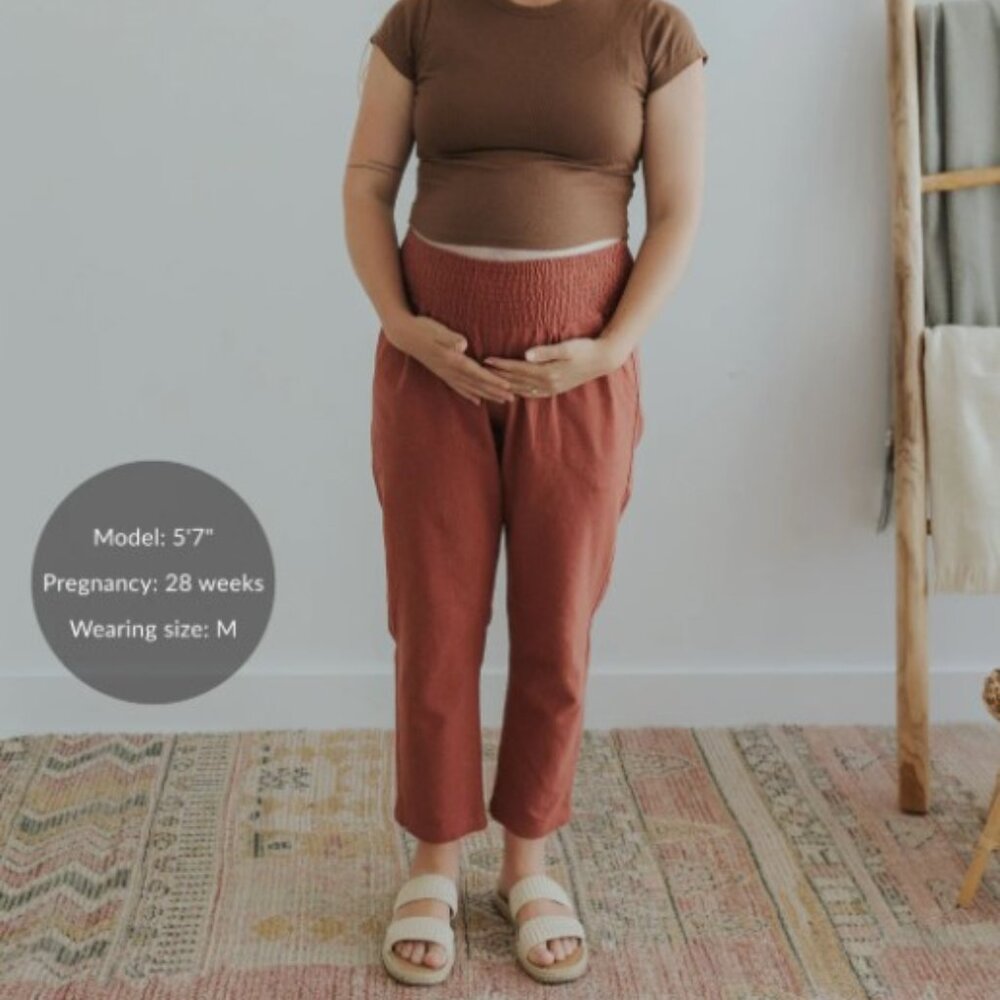 Emme Everyday Transitional Maternity Smocked Linen Pant - Cinnamon - 2XL - NWT